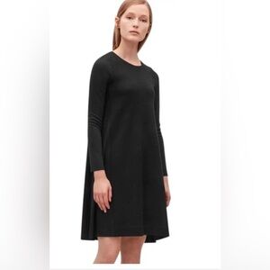Cos Wool Cotton Casual Office Dress Long Sleeve Sz Small Dark Green